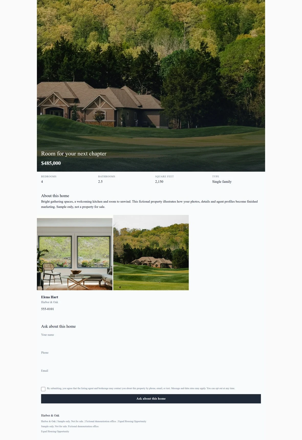 Actual sample property website with the property's photographs and fictional office branding